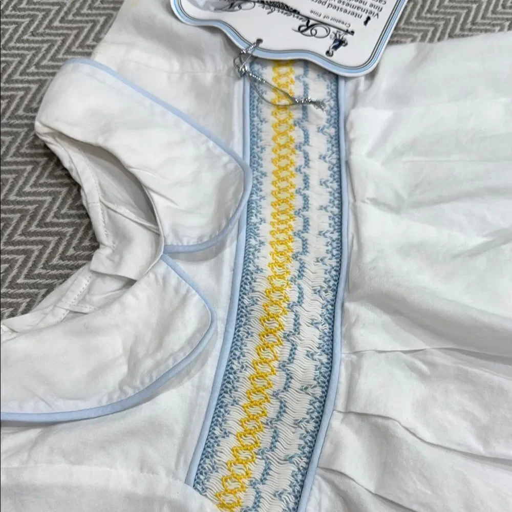 Remember Nguyen White Dress with Blue and Yellow Accents